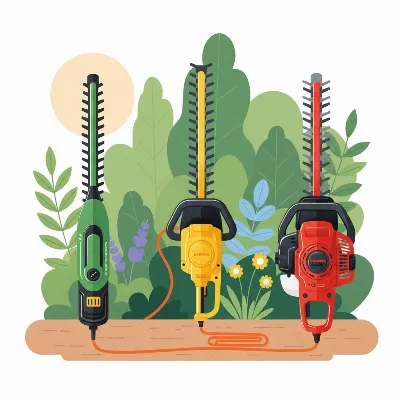 Overview of different types of hedge trimmers: cordless, electric, and gas models displayed for comparison